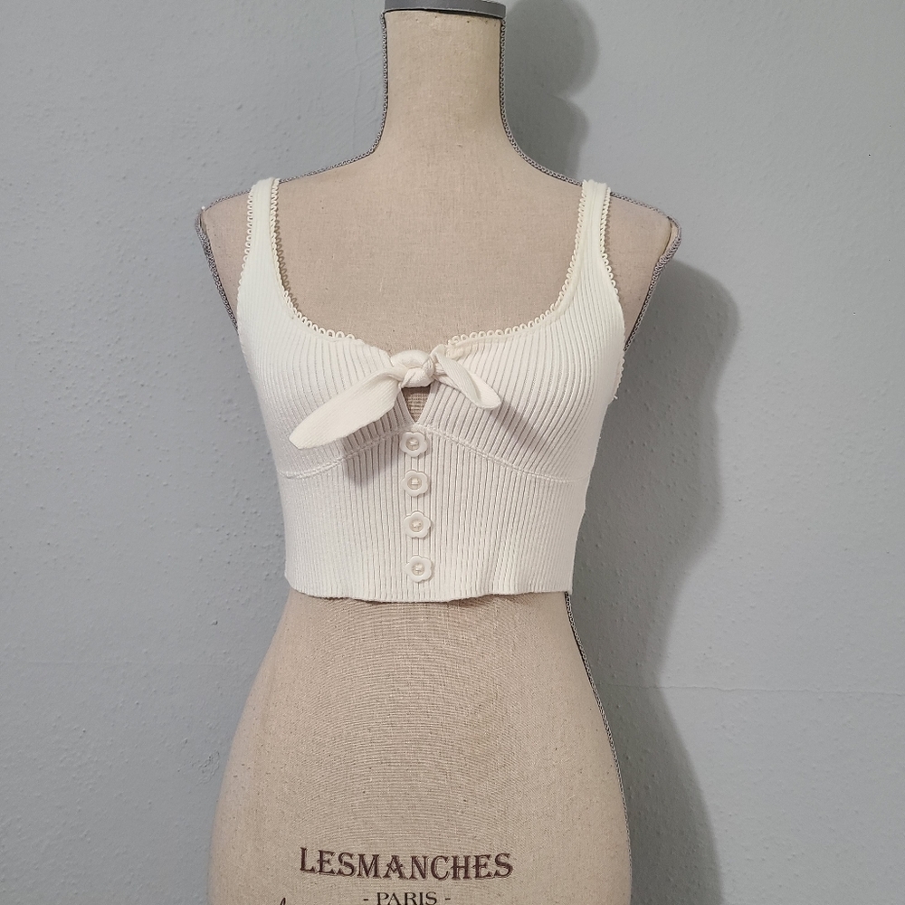 For Love & Lemons White‎ Pointelle Tank Top Size Medium